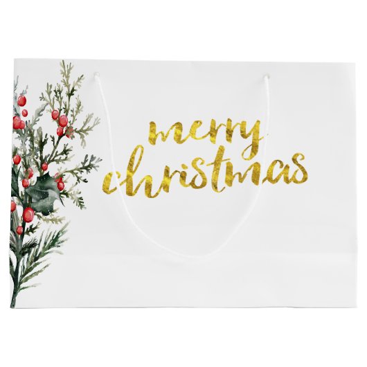 Waterverf Holly Berry Greenery Groot Cadeauzakje (Achterkant)