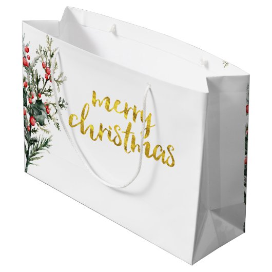 Waterverf Holly Berry Greenery Groot Cadeauzakje (Achterkant Gekanteld)