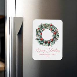Waterverf Holly Berry & Greenery Krans Kerstmis Magneet