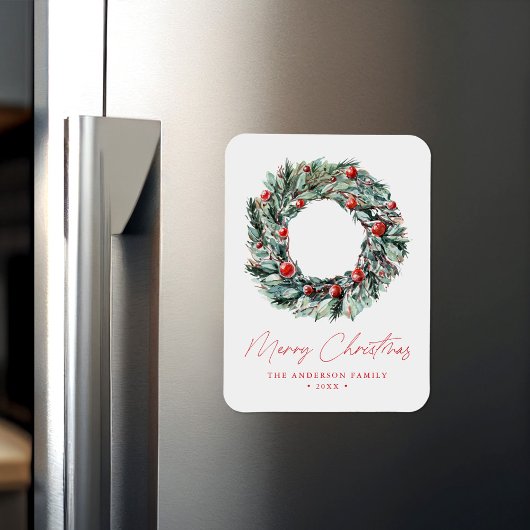 Waterverf Holly Berry & Greenery Krans Kerstmis Magneet