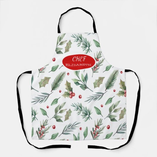 Waterverf Holly Berry Greenery Schort (Voorkant)