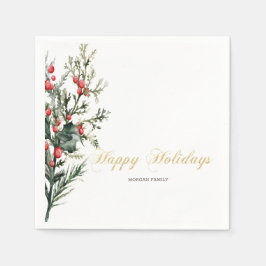 Waterverf Holly Berry Greenery Servet