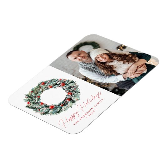 Waterverf Holly Berry & Greenery Wreatfoto Magneet (Linkerzijde)