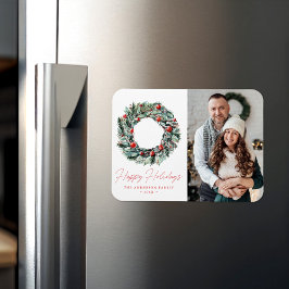 Waterverf Holly Berry & Greenery Wreatfoto Magneet