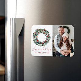 Waterverf Holly Berry & Greenery Wreatfoto Magneet