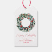 Waterverf Holly Berry & Greenery Wreath Cadeaulabel (Voorkant)