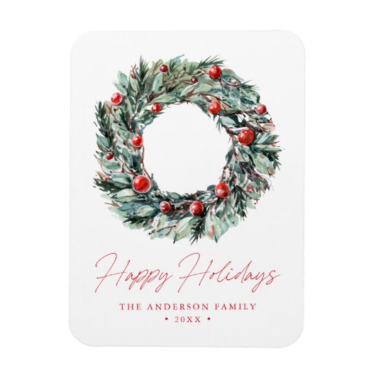 Waterverf Holly Berry & Greenery Wreath Holiday Magneet (Verticaal)
