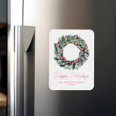 Waterverf Holly Berry & Greenery Wreath Holiday Magneet