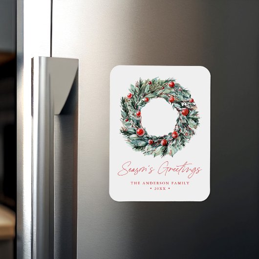 Waterverf Holly Berry & Greenery Wreath Holiday Magneet
