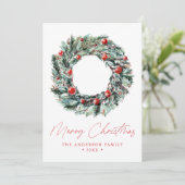 Waterverf Holly Berry & Greenery Wreath Non-Foto Feestdagenkaart (Staand voorkant)