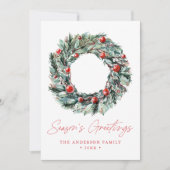 Waterverf Holly Berry & Greenery Wreath Non-Foto Feestdagenkaart (Voorkant)