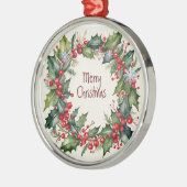 Waterverf Holly Berry Groen Kerstmis Metalen Ornament (Links)