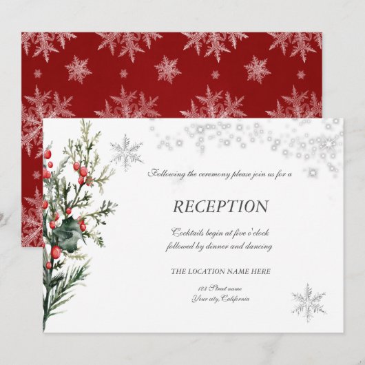 Waterverf Holly Berry Groene receptie Kaart (Voorkant / Achterkant)