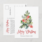 Waterverf Holly Berry-kerstboomgroet Briefkaart (Voorkant / Achterkant)