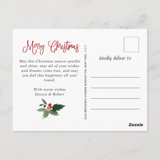 Waterverf Holly Berry-kerstboomgroet Briefkaart (Achterkant)