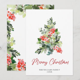 Waterverf Holly Berry-kerstboomgroet Feestdagenkaart