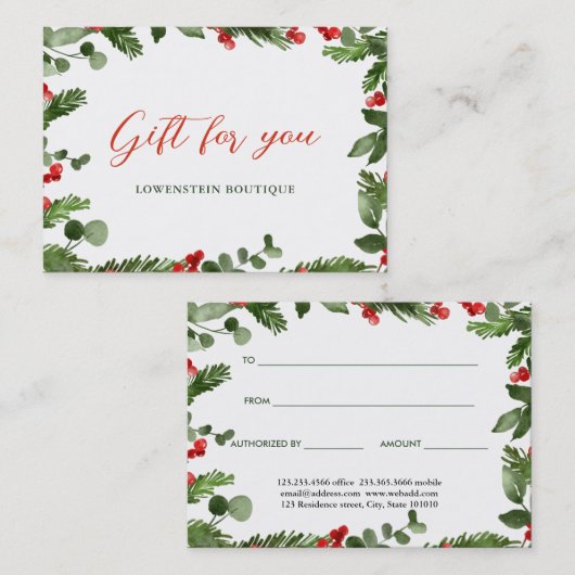 Waterverf Holly Berry-kerstcadeau Kortingskaartje (Voorkant / Achterkant)
