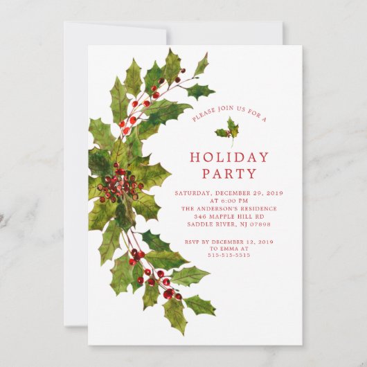 Waterverf Holly Berry kerstfeest Kaart (Voorkant)