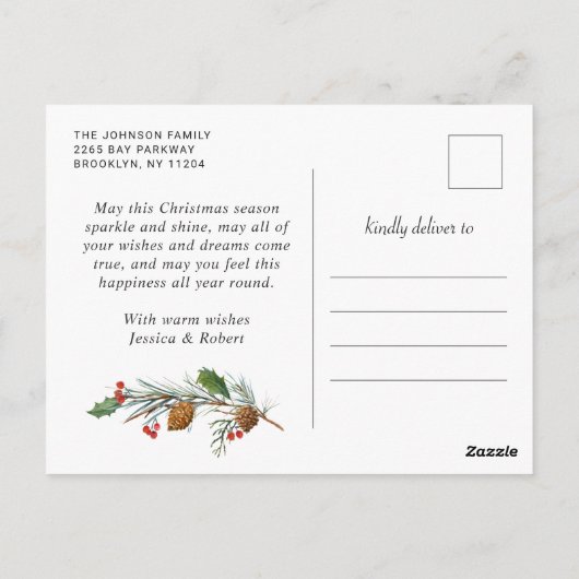 Waterverf Holly Berry Kerstfeestdag Briefkaart (Achterkant)