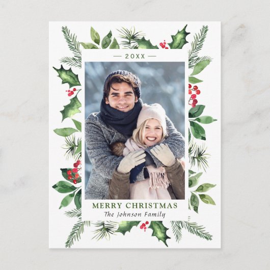 Waterverf Holly Berry Kerstfeestdag Briefkaart (Voorkant)