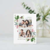 Waterverf Holly Berry Kerstmis 2 FOTO Groet Briefkaart (Staand voorkant)