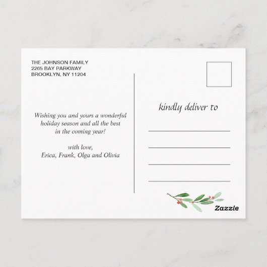 Waterverf Holly Berry Kerstmis 2 FOTO Groet Briefkaart (Achterkant)