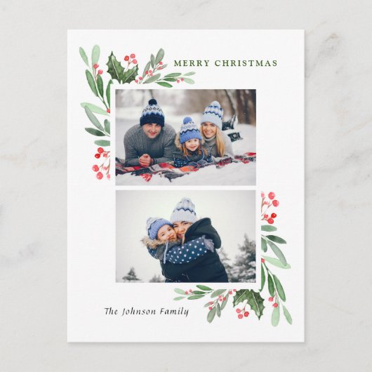 Waterverf Holly Berry Kerstmis 2 FOTO Groet Briefkaart (Voorkant)