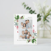 Waterverf Holly Berry Kerstmis 2 FOTO Groet Briefkaart (Staand voorkant)