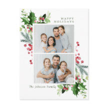 Waterverf Holly Berry Kerstmis 2 FOTO Groet