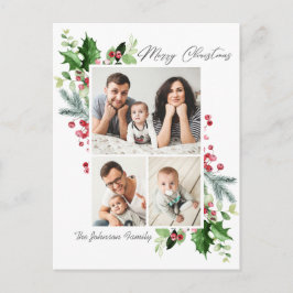 Waterverf Holly Berry Kerstmis 3 PHOTO Greep Briefkaart