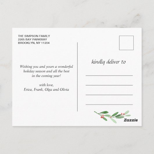 Waterverf Holly Berry Kerstmis 3 PHOTO Greep Briefkaart (Achterkant)