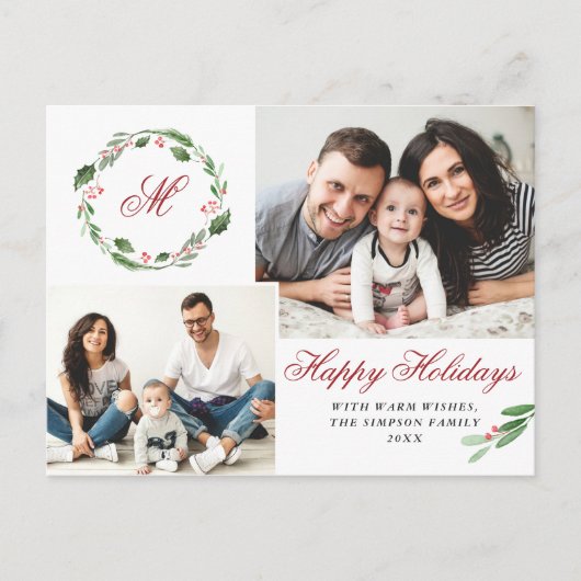 Waterverf Holly Berry Kerstmis 3 PHOTO Greep Briefkaart (Voorkant)