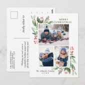 Waterverf Holly Berry Kerstmis 3 PHOTO Greep Briefkaart (Voorkant / Achterkant)