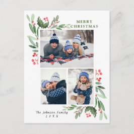 Waterverf Holly Berry Kerstmis 3 PHOTO Greep Briefkaart