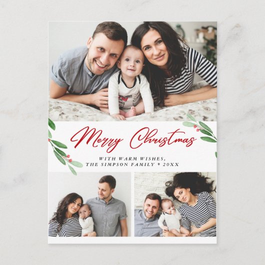 Waterverf Holly Berry Kerstmis 3 PHOTO Greep Briefkaart (Voorkant)