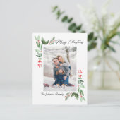 Waterverf Holly Berry Kerstmis PHOTO Greeting Briefkaart (Staand voorkant)