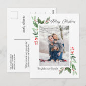 Waterverf Holly Berry Kerstmis PHOTO Greeting Briefkaart (Voorkant / Achterkant)