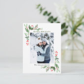 Waterverf Holly Berry Kerstmis PHOTO Greeting Briefkaart (Staand voorkant)