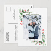 Waterverf Holly Berry Kerstmis PHOTO Greeting Briefkaart (Voorkant / Achterkant)