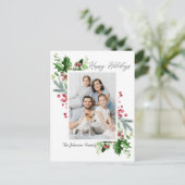 Waterverf Holly Berry Kerstmis PHOTO Greeting Briefkaart (Staand voorkant)