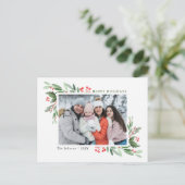 Waterverf Holly Berry Kerstmis PHOTO Greeting Briefkaart (Staand voorkant)