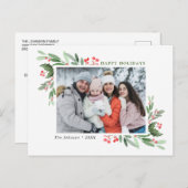 Waterverf Holly Berry Kerstmis PHOTO Greeting Briefkaart (Voorkant / Achterkant)