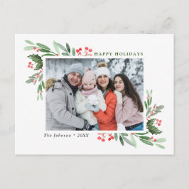 Waterverf Holly Berry Kerstmis PHOTO Greeting Briefkaart