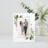Waterverf Holly Berry Kerstmis PHOTO Greeting Briefkaart (Staand voorkant)