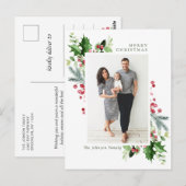 Waterverf Holly Berry Kerstmis PHOTO Greeting Briefkaart (Voorkant / Achterkant)