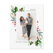 Waterverf Holly Berry Kerstmis PHOTO Greeting
