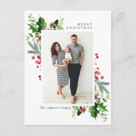 Waterverf Holly Berry Kerstmis PHOTO Greeting Briefkaart