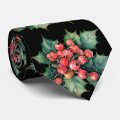  waterverf Holly Berry laat zwart achter Stropdas (Opgerold)