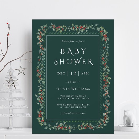 Waterverf Holly Berry Lijst Boy Baby shower Groen Kaart