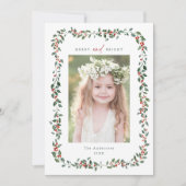 Waterverf Holly Berry Lijst Vrolijk & Helder Foto Feestdagenkaart (Voorkant)